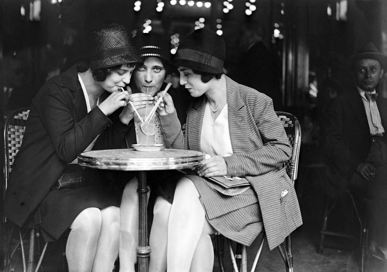 #43 Young Women Drinking at a Cafe During Heat Wave, Paris, July 1929