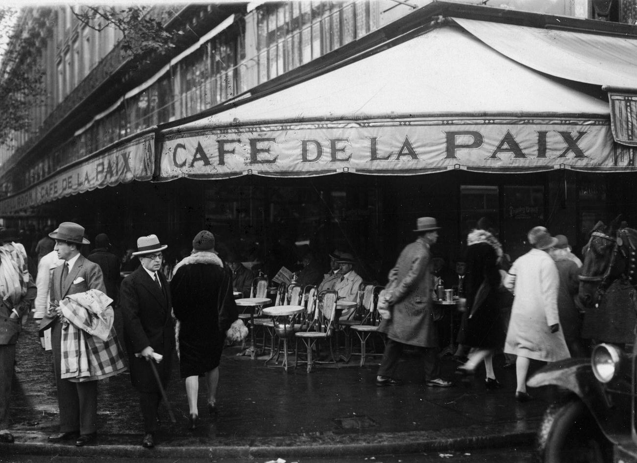 #19 Cafe de la Paix with Patrons During a Rain Break, Paris, 1930s