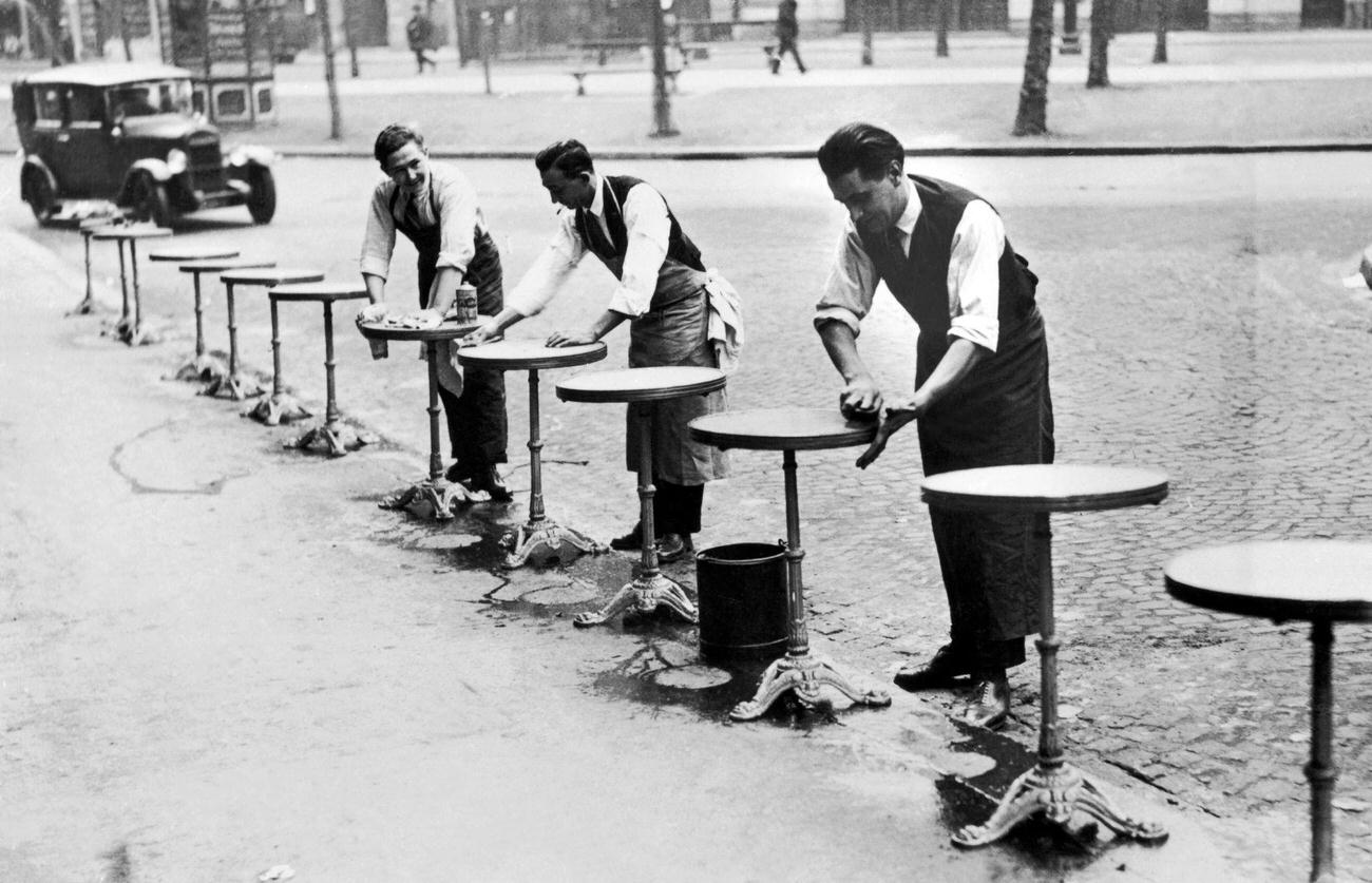 #32 Cleaning Cafe Tables in the Boulevards, Paris, 1932