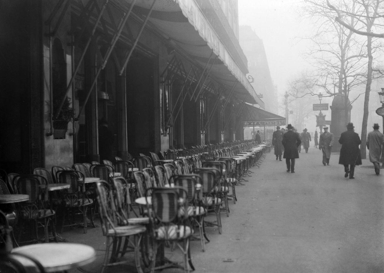 #43 Deserted Cafe de la Paix Terrace, Paris, France, February 1934