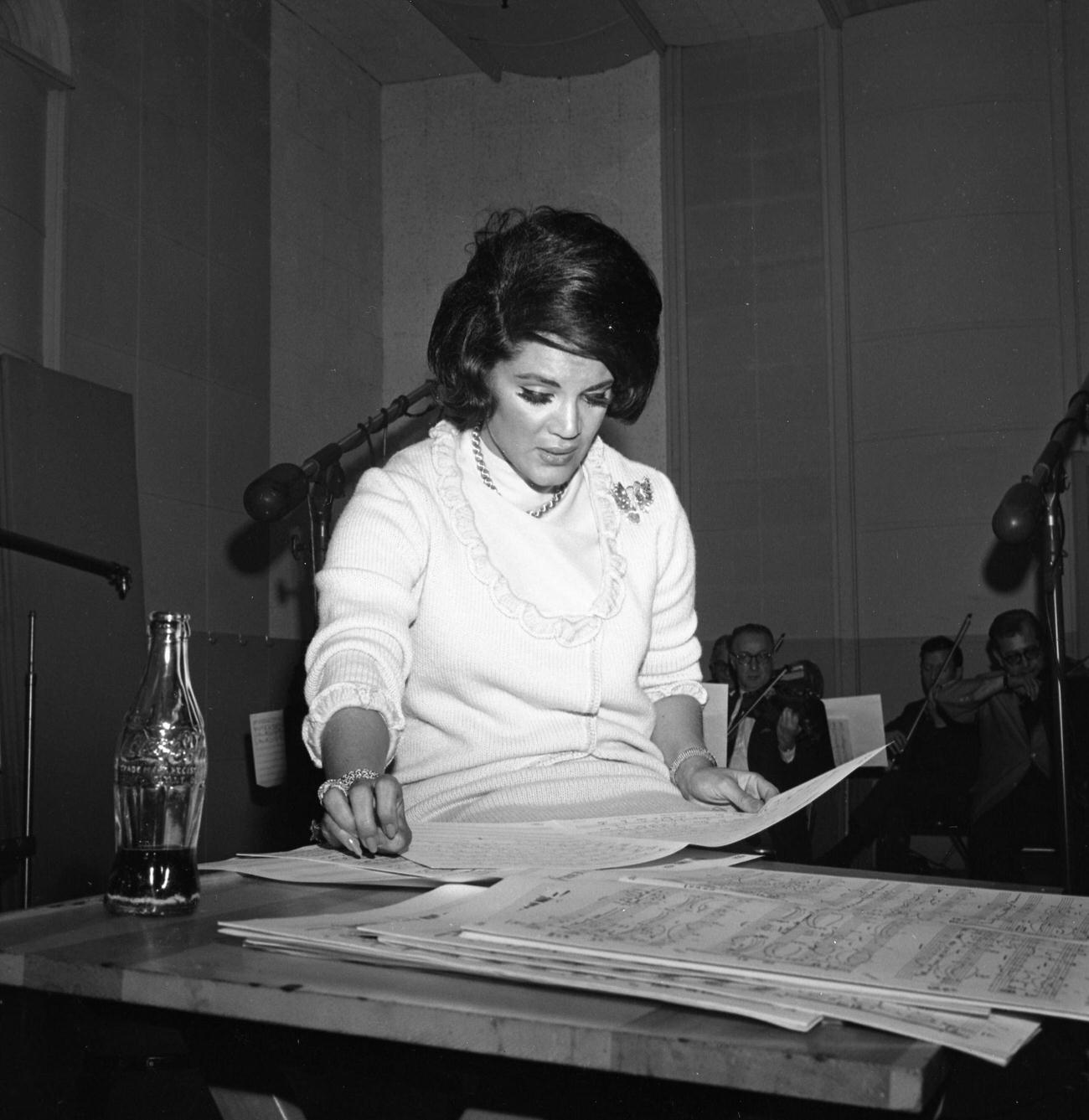 #103 Connie Francis recording with a bottle of Coca-Cola, New York, 1966.