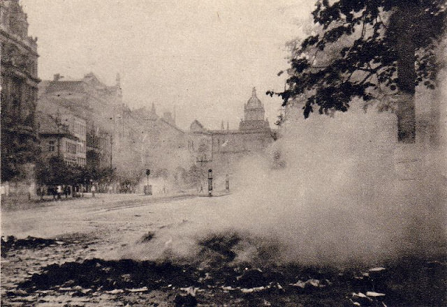 #19 Effigy burning of Hitler in Václavské náměstí, Prague, 1945.
