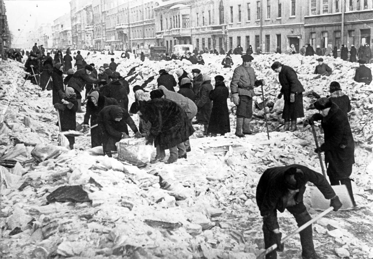 #22 Residents Clearing Snow from Nevsky Prospect, Leningrad, 1942