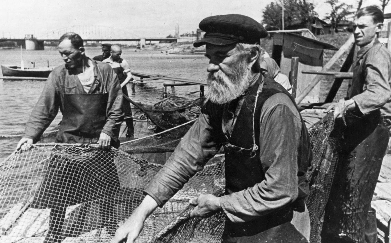 #35 Fishermen Pulling Seine on Neva River, Leningrad, Early 1950s