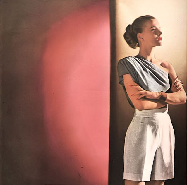#9 Selene Mahri wearing a top and shorts by Tina Leser, Vogue, 1945.