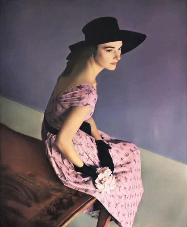 #17 Marilyn Ambrose in a silken chambray dress by Tina Leser, crafted from Dan River fabric, 1948.