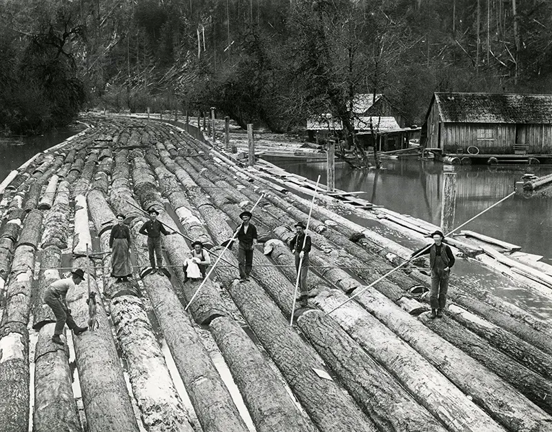 #12 Scene of transporting logs as giant rafts.