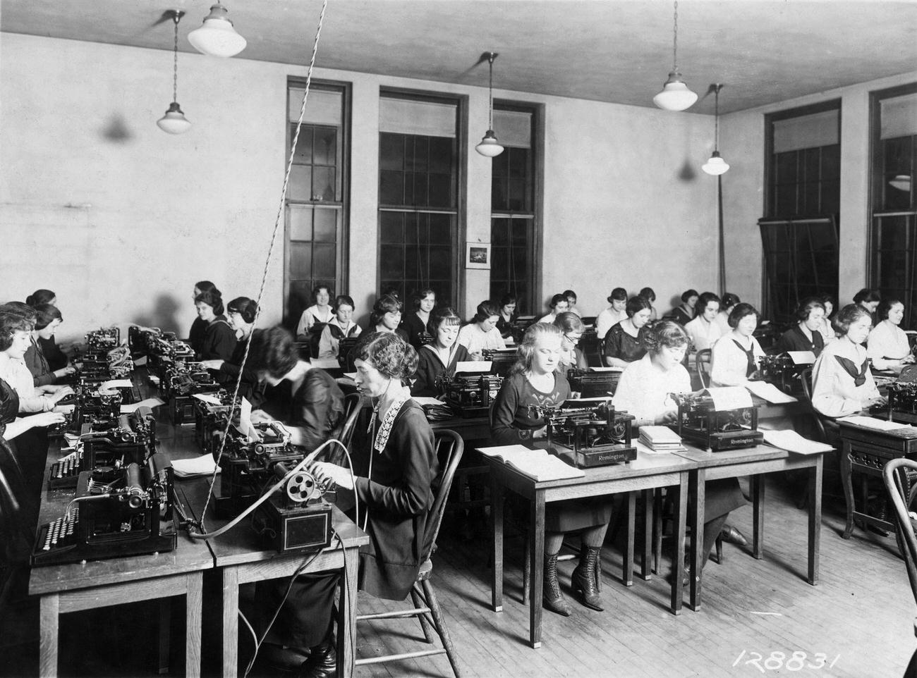 #1 Women employees of Westinghouse Company attending typewriting class at Westinghouse Technical Night School.