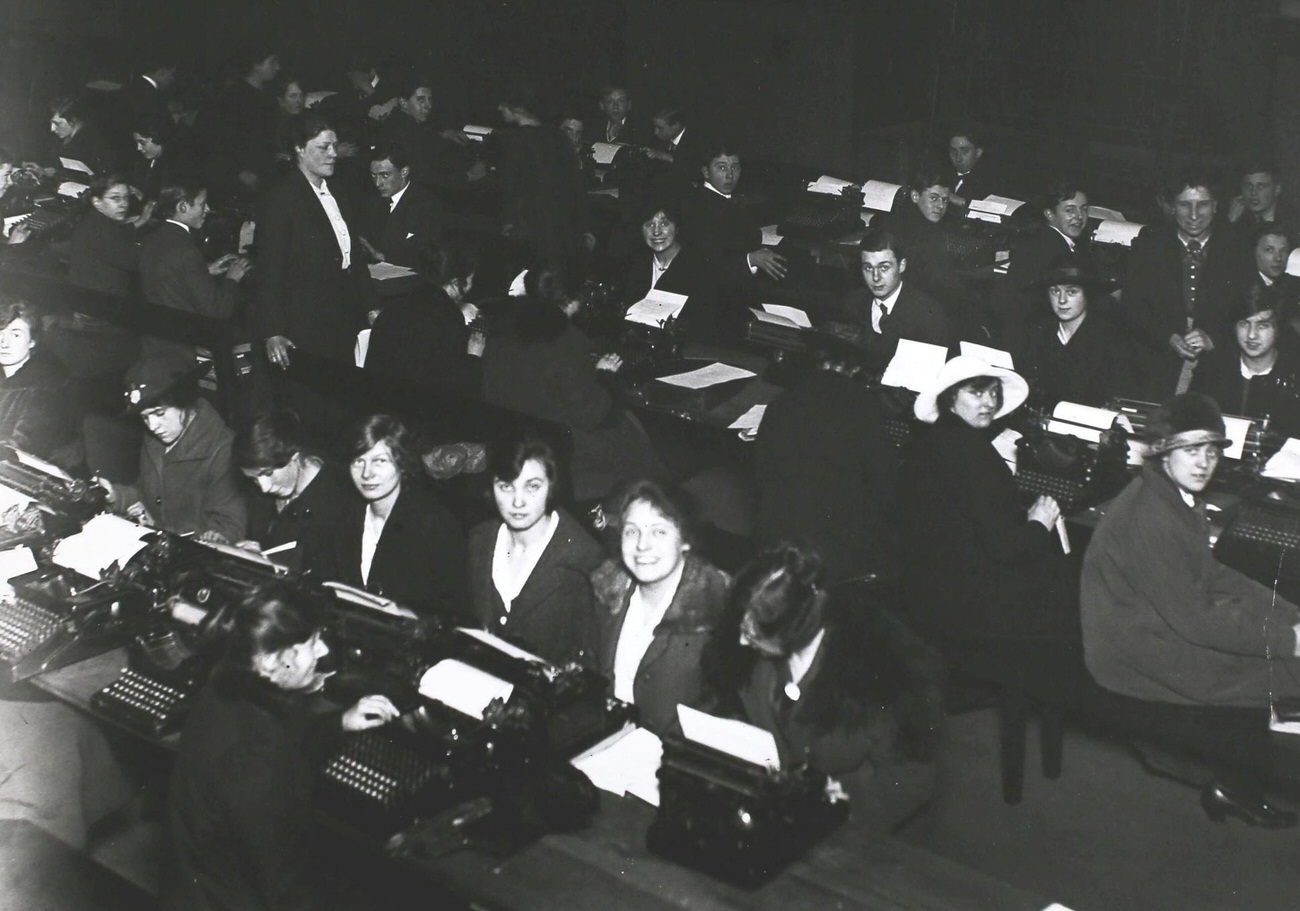 #13 Typewriting class at L and N W Railway school for staff.