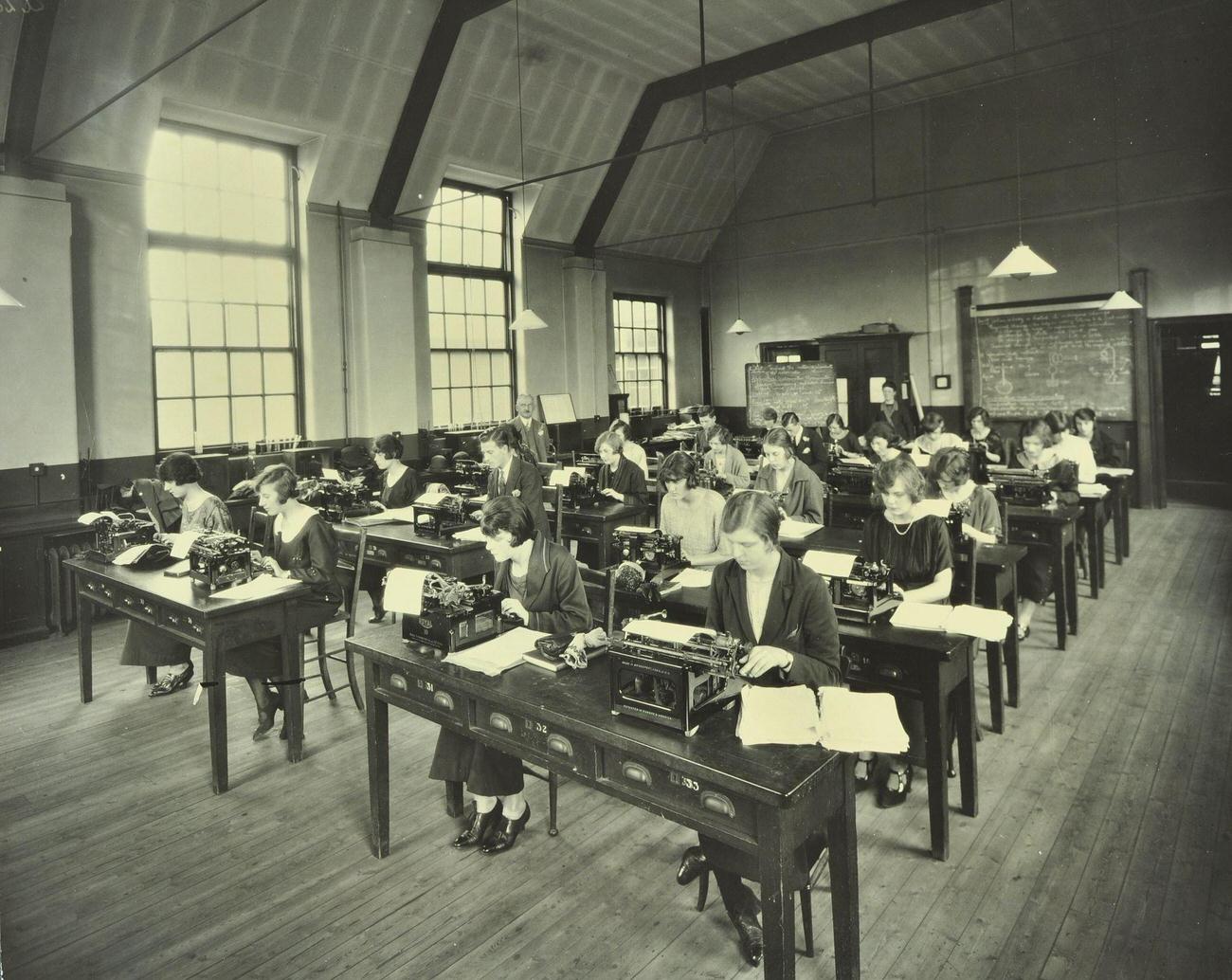 #15 Typewriting class at Bow and Bromley Commercial Institute, London, 1924.