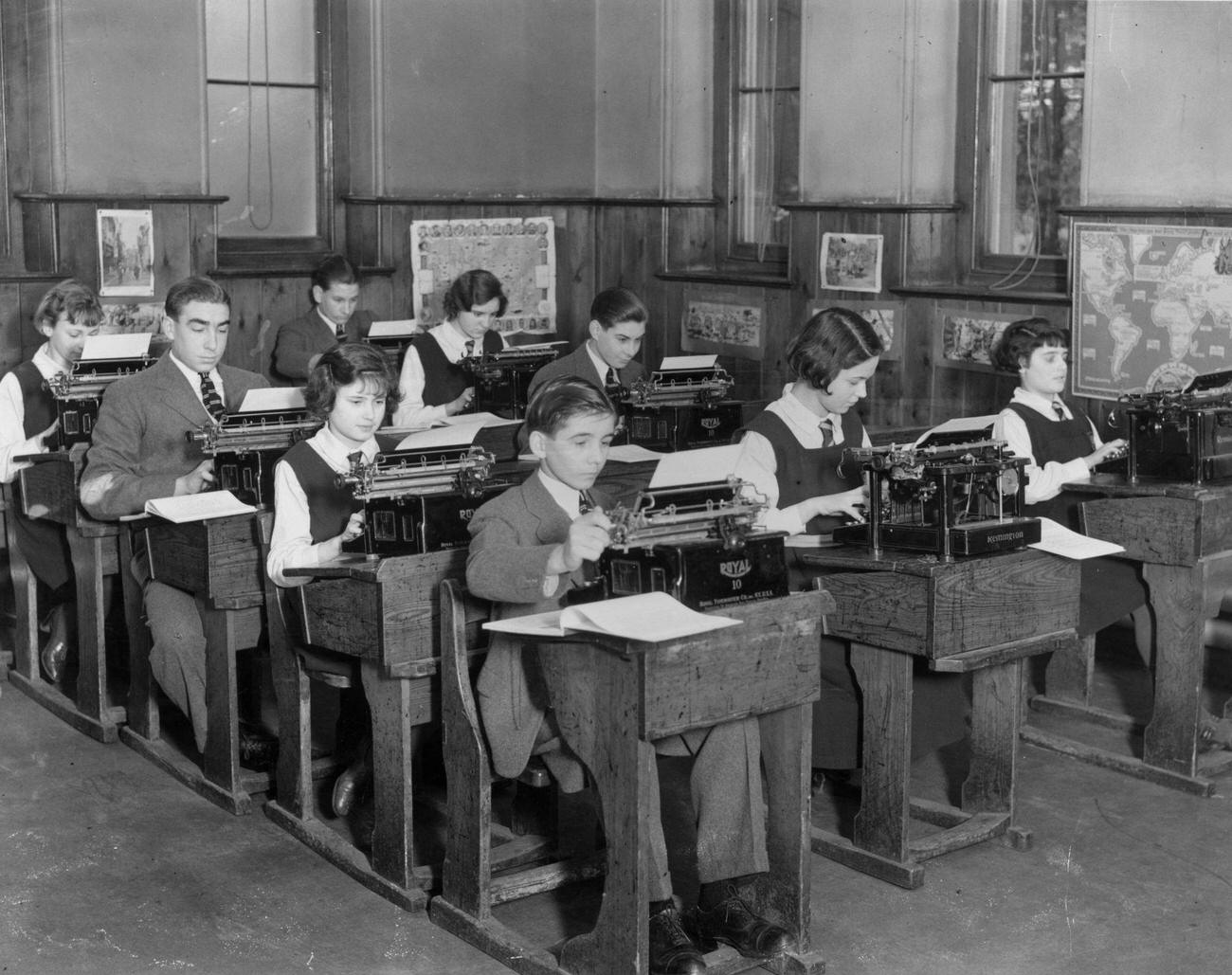 #26 Typing class at Licensed Victuallers School, Slough, Buckinghamshire, December 1935.