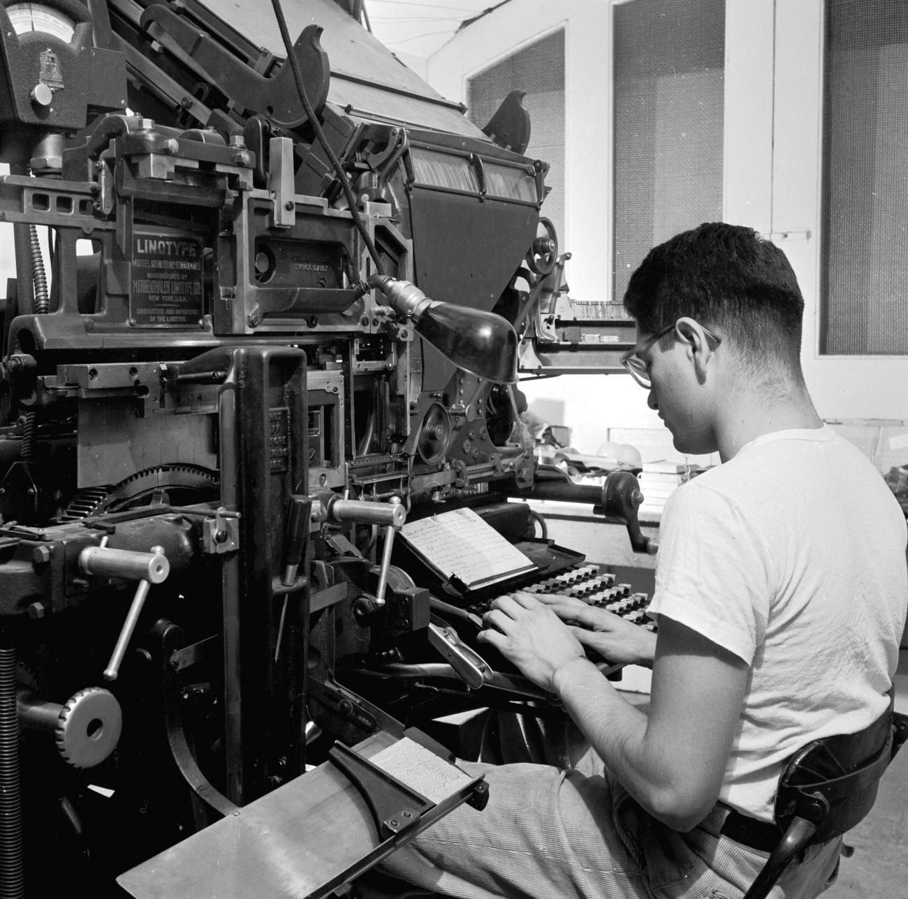 #33 Student Working on a Linotype Machine, Gallaudet College, 1940