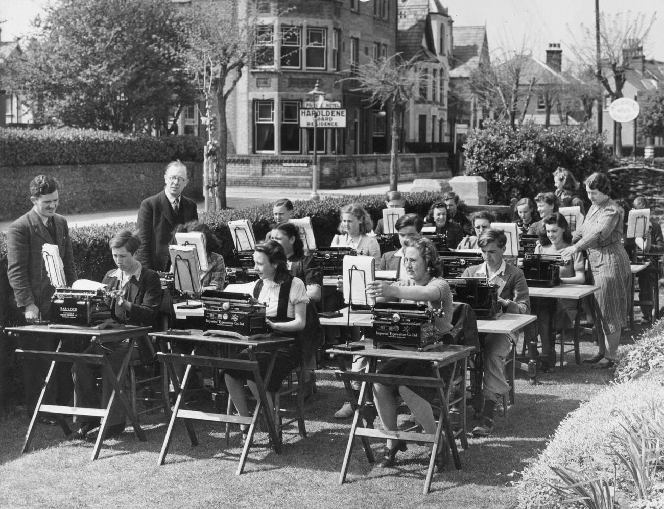 #35 Outdoor Typing Lesson at East London Day Continuation School, Clacton, 1940