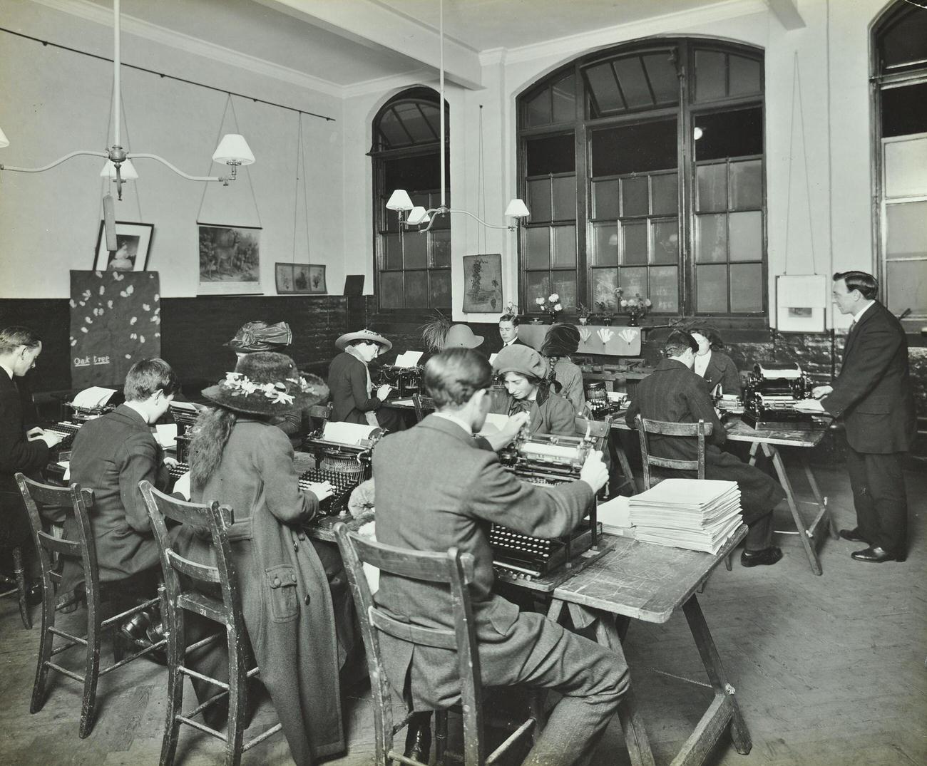 #8 Typewriting class at Hammersmith Commercial Institute, London, 1913.
