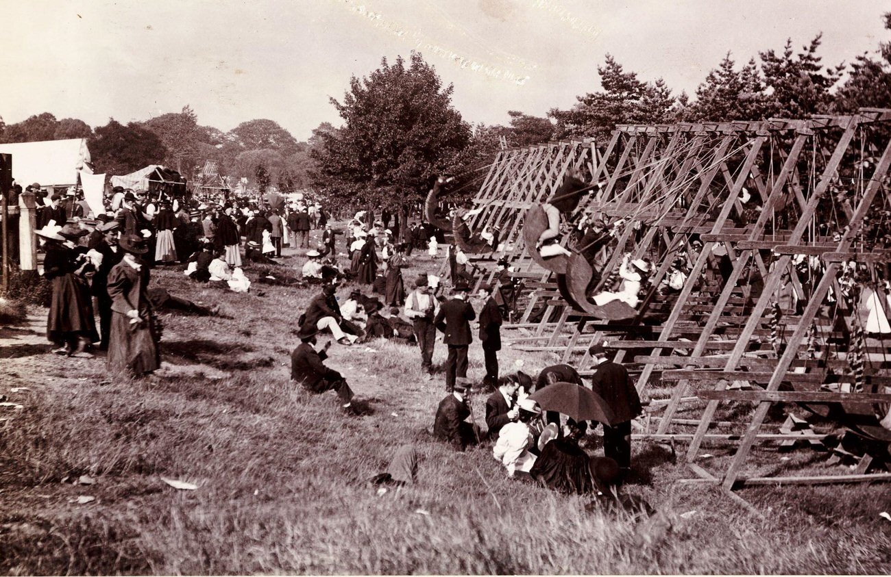 #46 Fairground swing boats on Hampstead Heath, London, 1898.