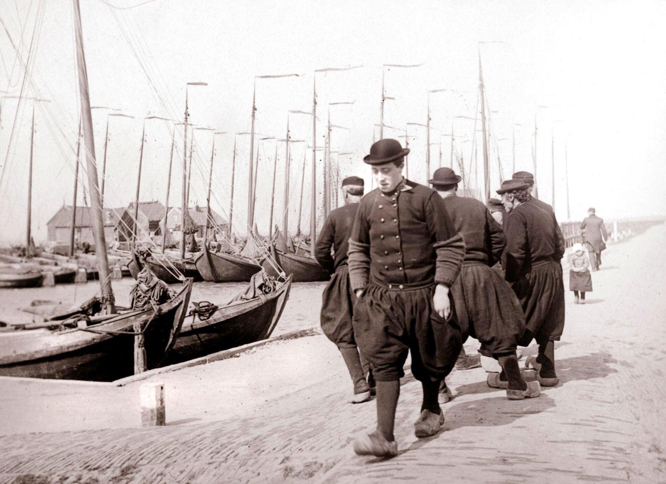 #55 Men in traditional dress on Marken Island, Netherlands, 1898.