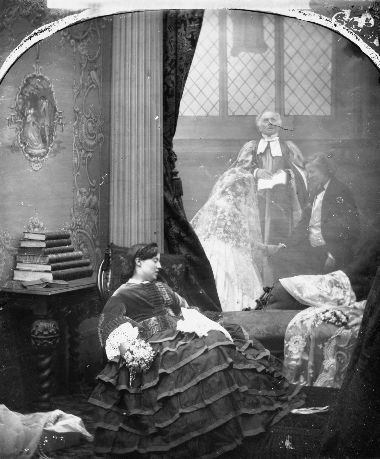 #93 Victorian woman dreaming of her wedding, circa 1860.