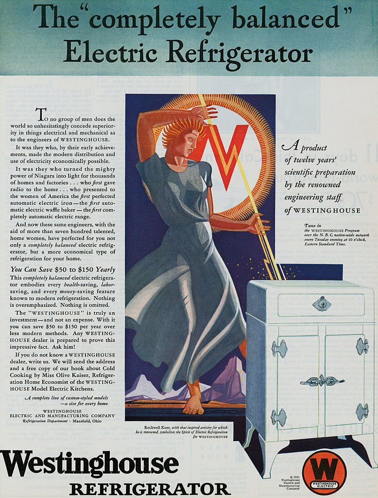 Westinghouse “completely balanced” Electric Refrigerator ad.