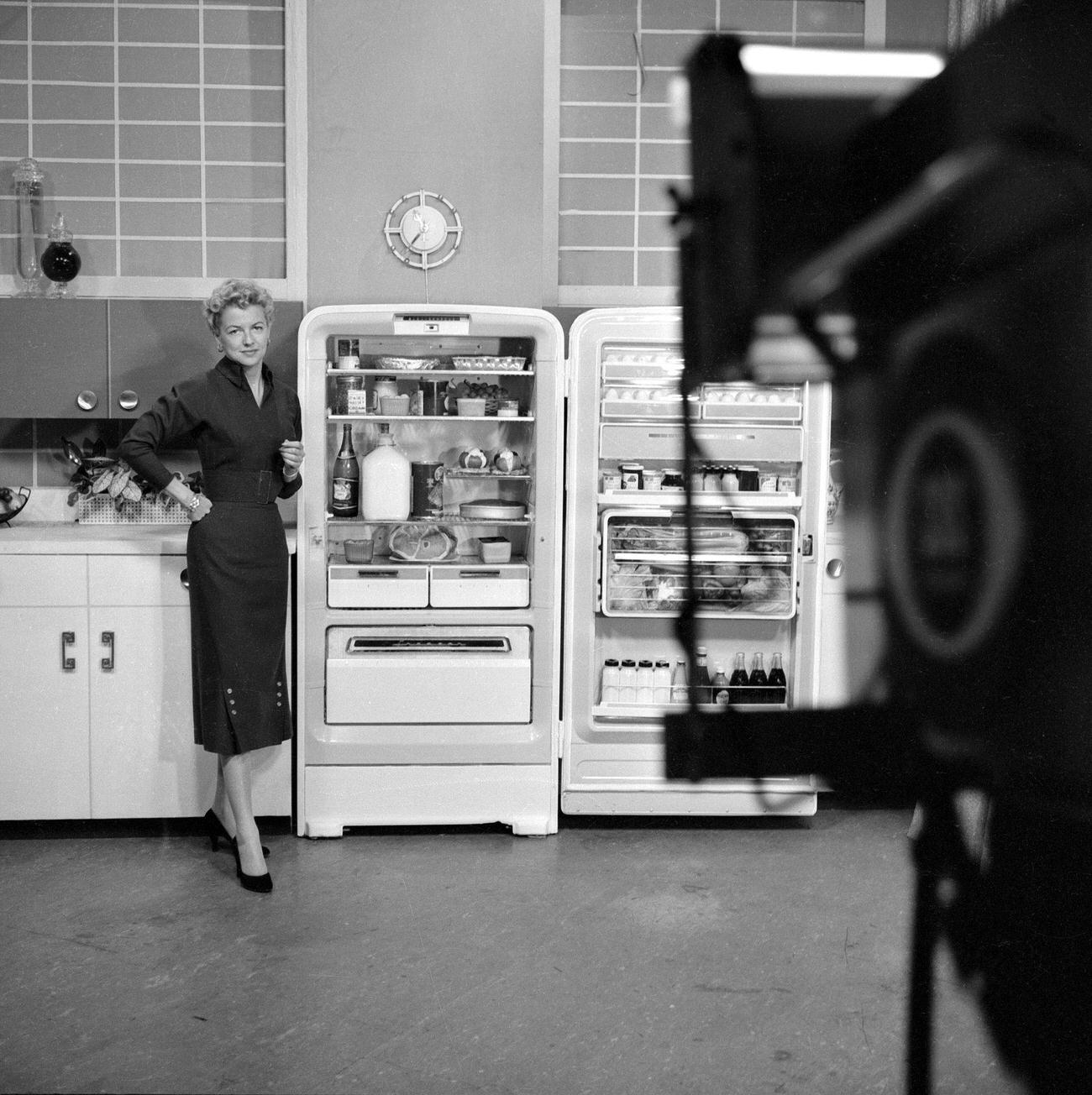 Betty Furness with Westinghouse refrigerator, CBS ‘Studio One,’ Oct. 1, 1956.