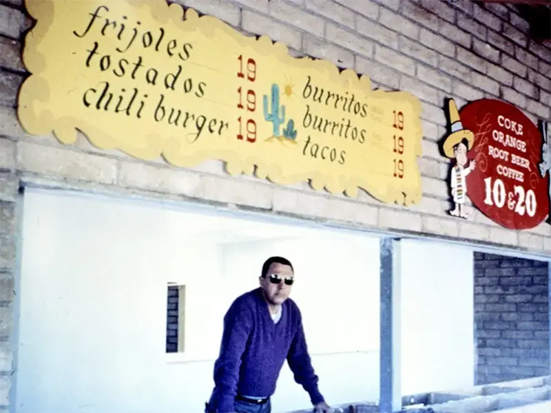#4 Original Taco Bell menu with franchisee Kermit Becky, 1962.