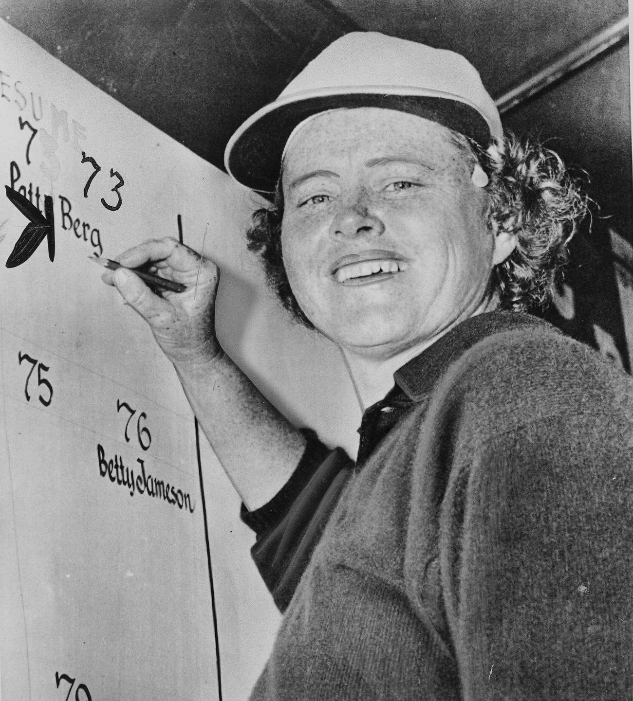 Patty Berg leading in Serbin Women’s Golf Tournament, 1955.