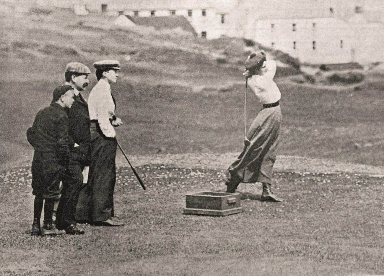 Miss F Macbeth teeing off, British Ladies’ Open Golf Championship, 1903.