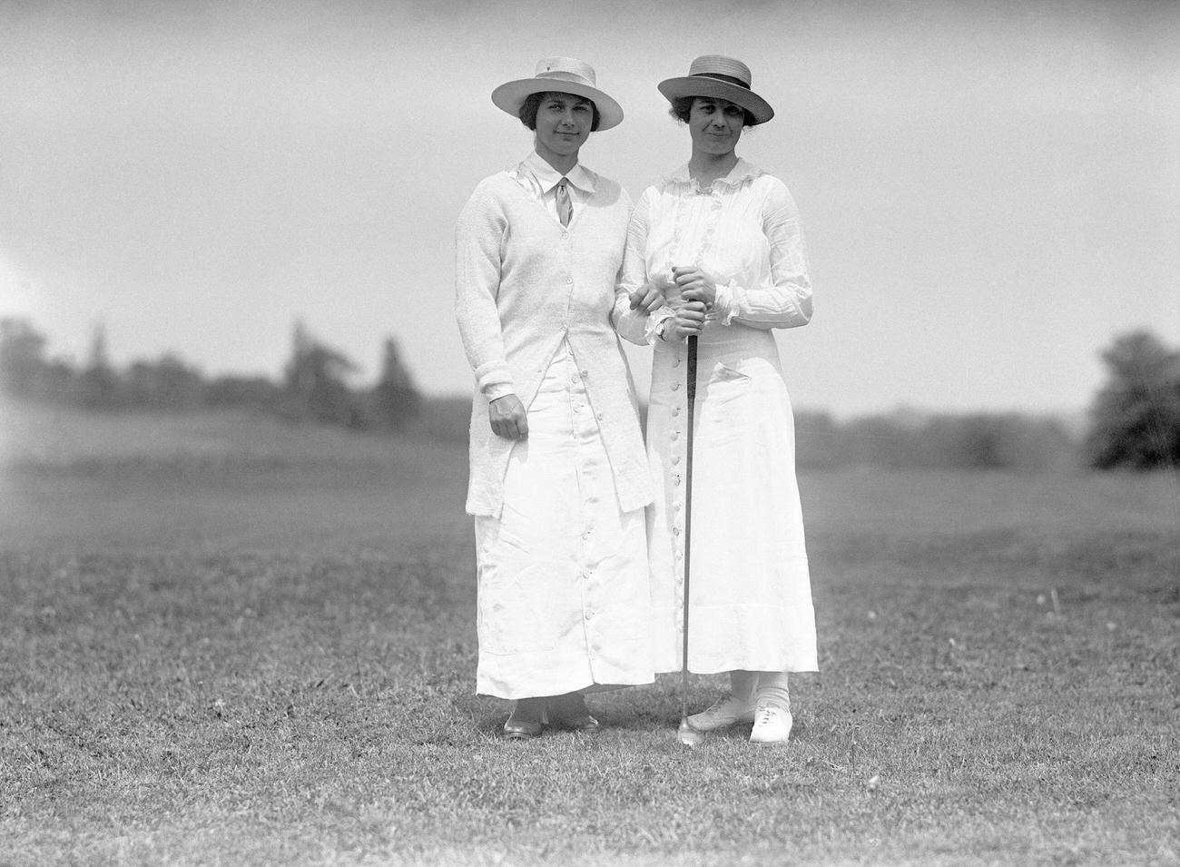 Mrs. Lillian Hyde and Marion Hollins at Women’s Metropolitan Golf Championship, Sleepy Hollow Country Club.