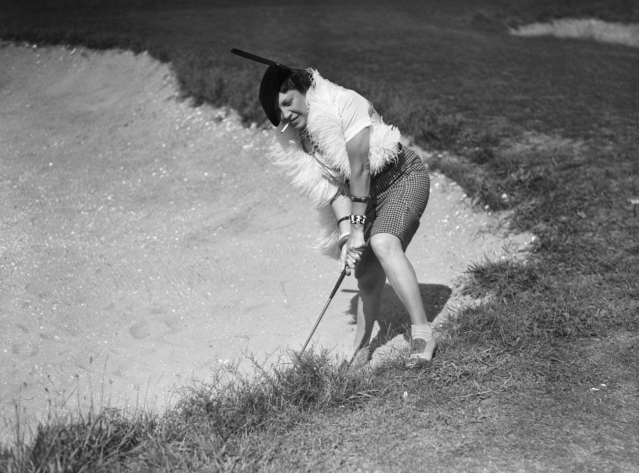Mrs. J. Bruce Robertson in “kiki” costume, razzle dazzle golf tournament, Lido Beach, August 21, 1934.