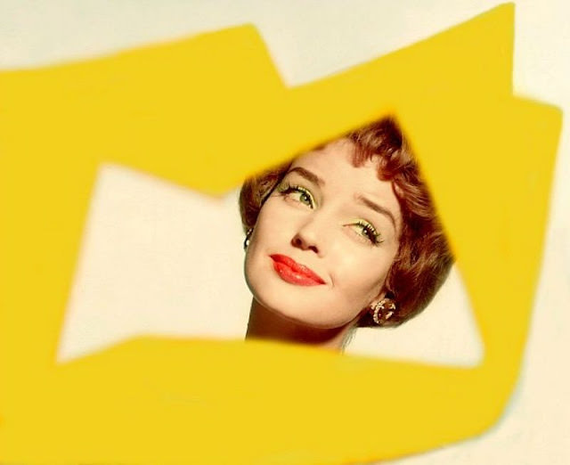 #25 Dolores Hawkins with yellow eyeshadow highlighting her face, 1959.