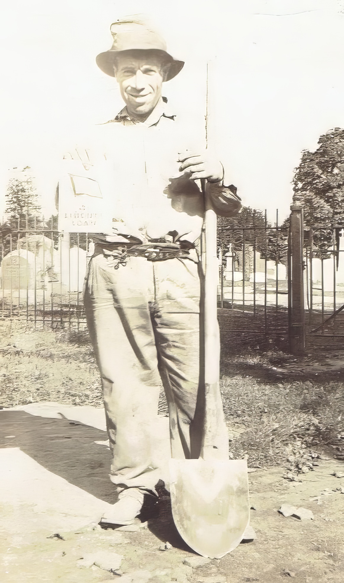#15 Pat Ross, a participant in the Liberty Bond campaign to support the Allies in World War I, standing near St. Patrick’s Cemetery, Geneva, circa 1917