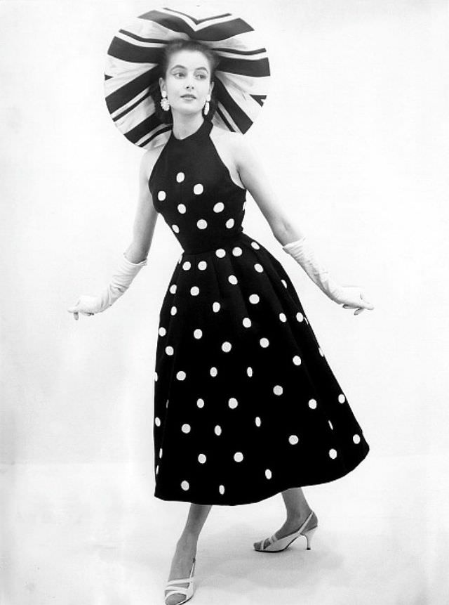 #2 Gitta Schilling in silk halter dress, circa 1955.