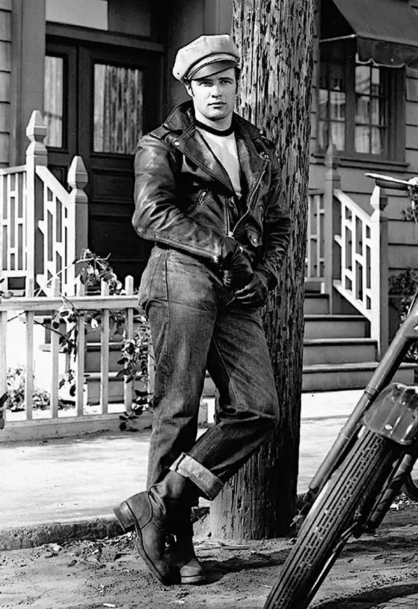 #26 Marlon Brando on the set of “The Wild One.”