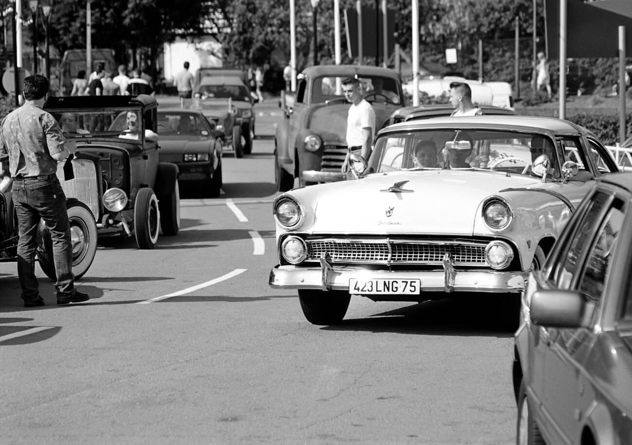 #18 Rock n Roll fans arriving at Hemsby music festival, 1995.