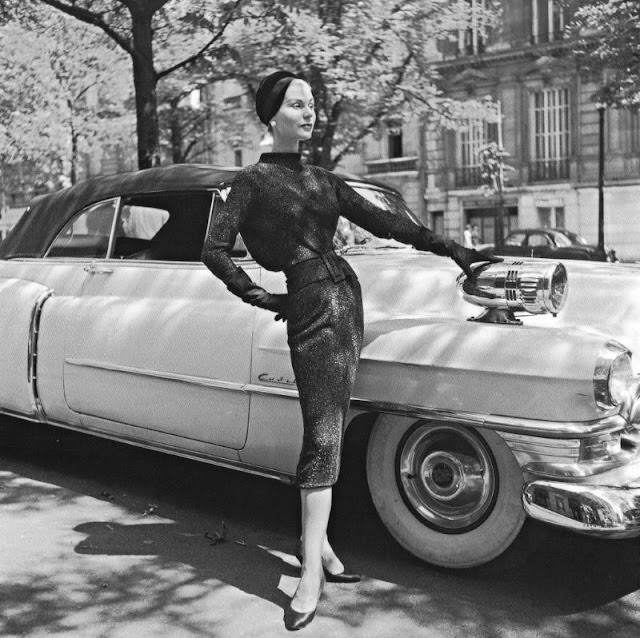 #1 Stella in a wool day dress by Jacques Fath, 1950.