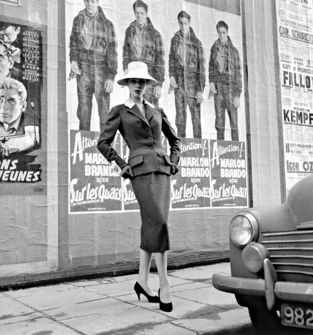 #25 Stella in a day suit by Jacques Fath, Paris, 1955.