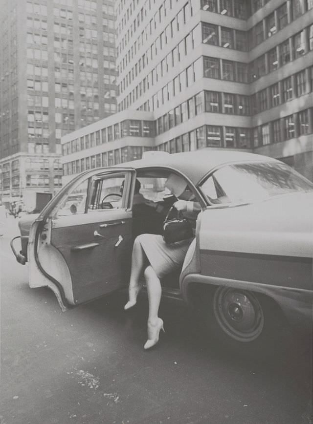#33 Unidentified woman exiting a taxi in New York City, June 1959