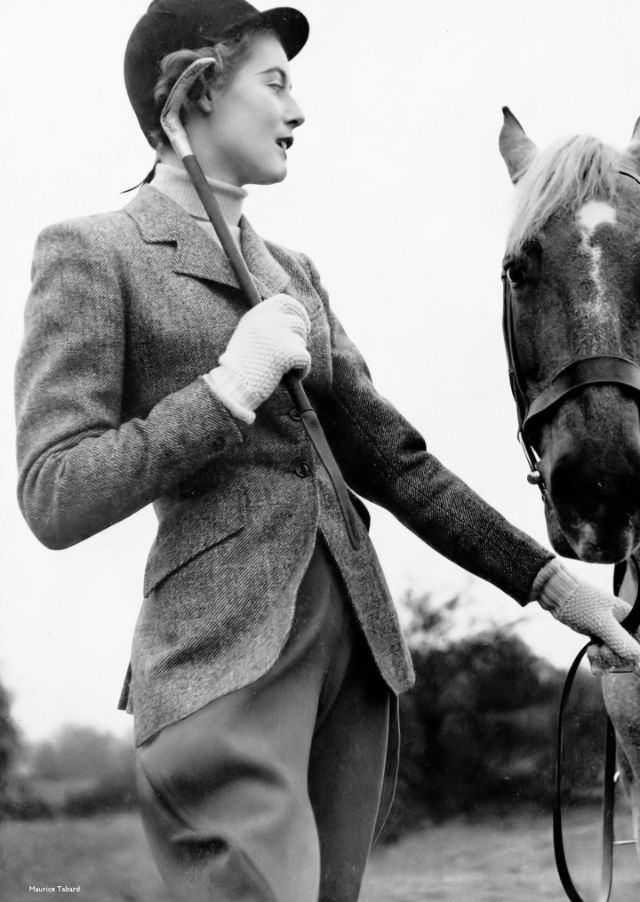 #14 Pat O’Reilly in a classic tweed hacking jacket, Harper’s Bazaar UK, January 1951.