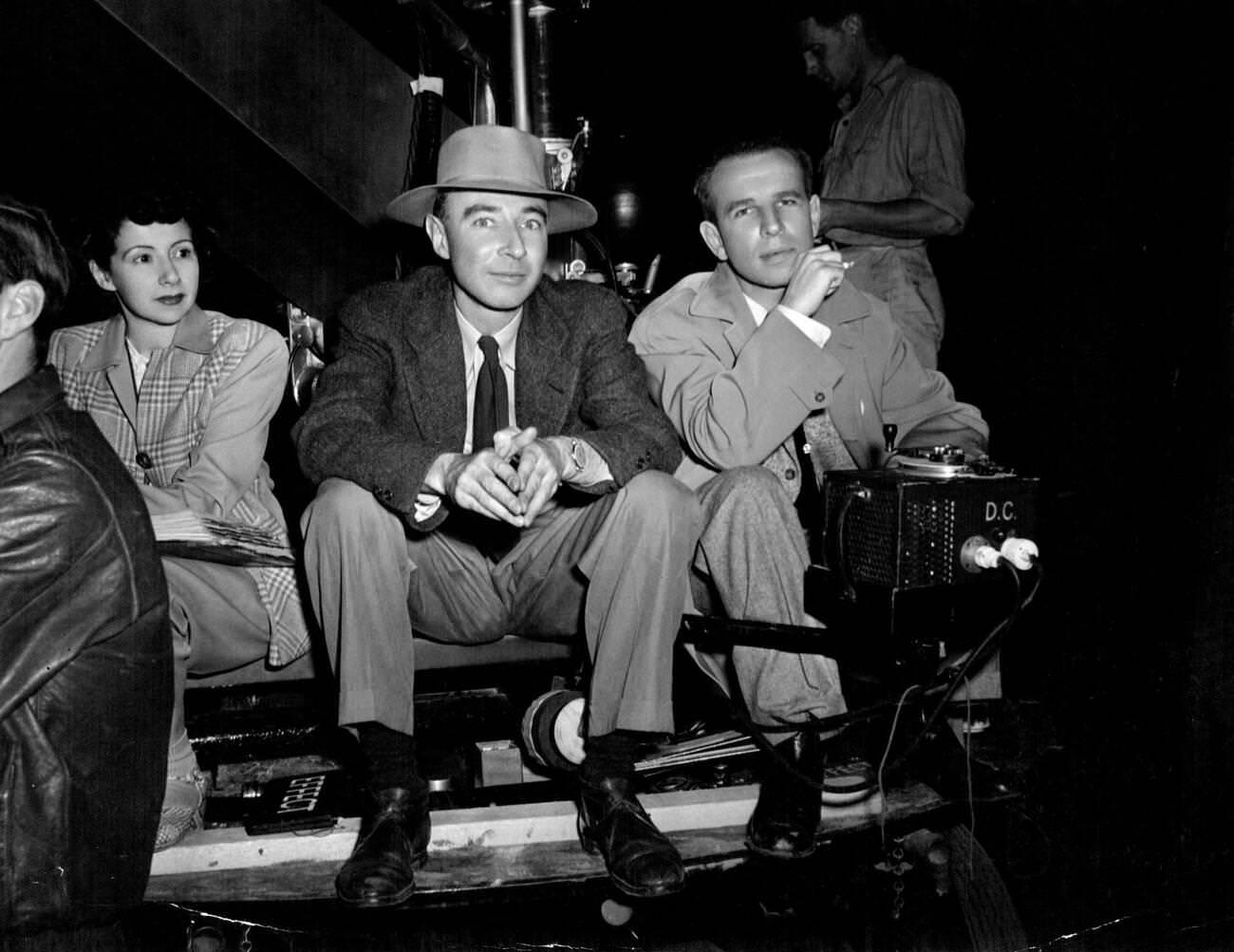 #20 Dr. J. Robert Oppenheimer meeting actor Hume Cronyn during the filming of “The Beginning or the End,” June 4, 1953.