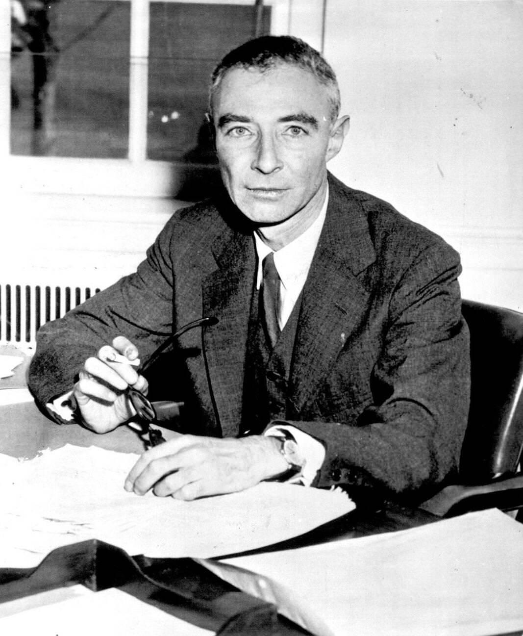 #22 Dr. J. Robert Oppenheimer at his desk, discussing his barring from atomic secrets, June 2, 1954.