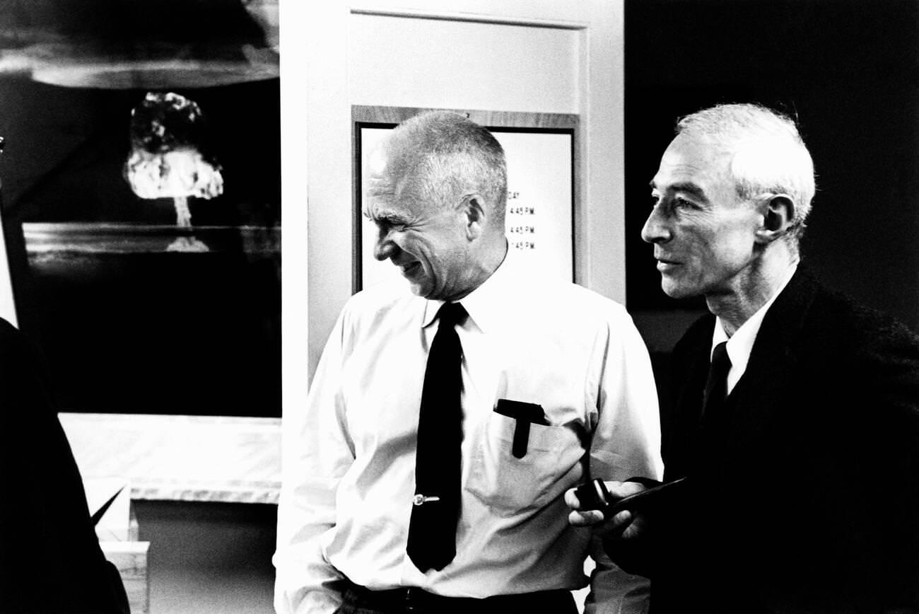 #23 Norris Bradbury and Robert J. Oppenheimer at Los Alamos, New Mexico, May 1964.