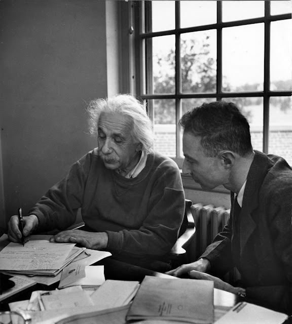 #11 Albert Einstein and J. Robert Oppenheimer at Princeton University’s Institute for Advanced Study, 1947.