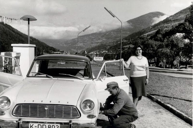 #21 Lady with a Ford Taunus 12 M, Austrian Alps, circa 1960s.