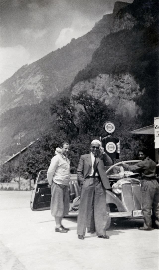 #9 Two men with an Audi Front 225 Cabriolet, formerly Bavarian Palatinate, circa 1930s.