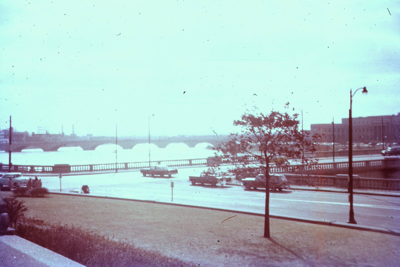 #11 View of the 1959 flood from the southwest corner of City Hall, January 1959.
