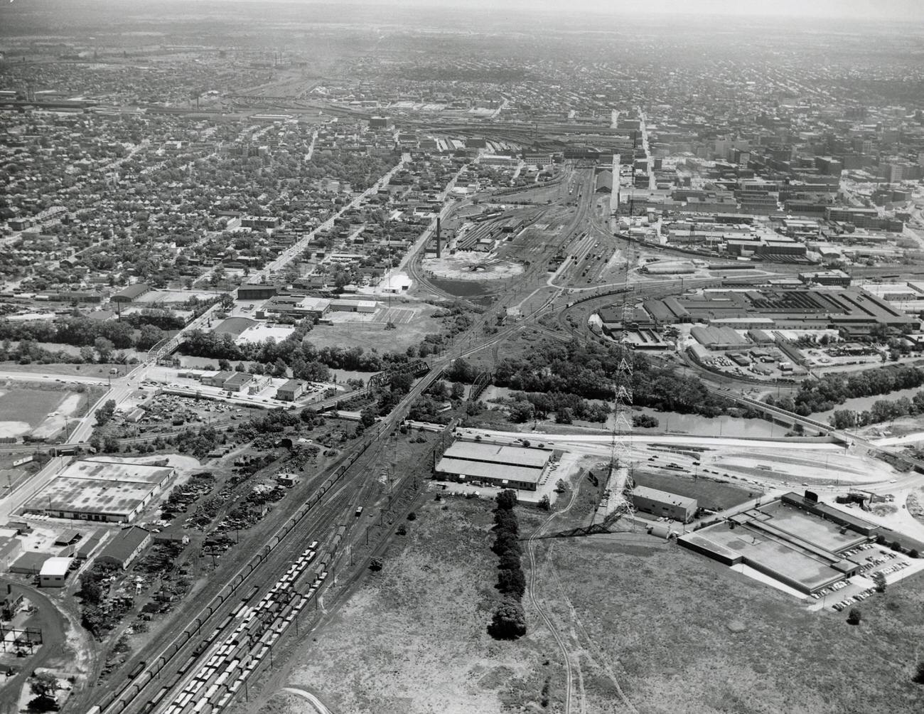 #15 Aerial photograph looking east from Olentangy River Road and Goodale Boulevard, 1957.