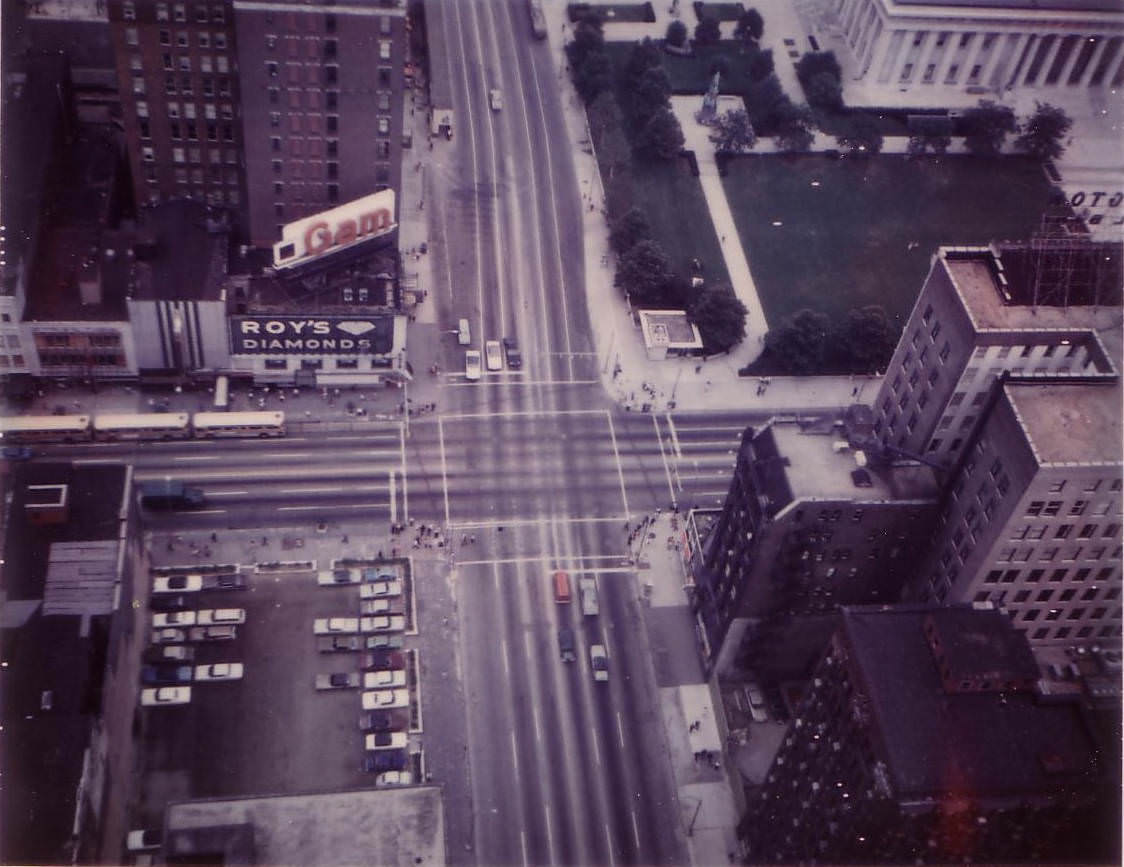 #2 Aerial view of Broad and High Streets from LeVeque Tower, early 1972.