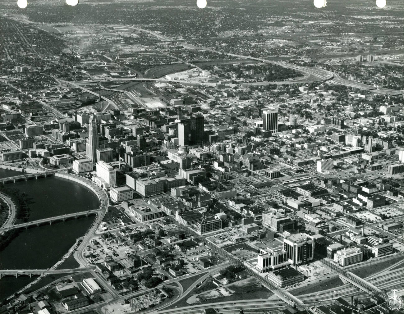 #11 Aerial view of downtown Columbus looking north from the Brewery District, 1971.