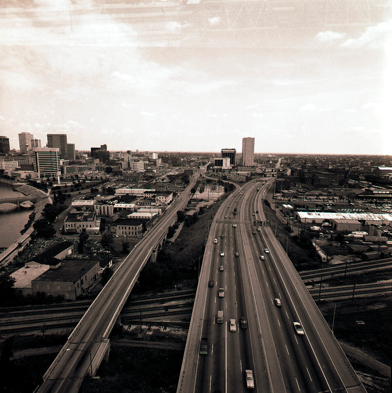 #70 Aerial views looking east toward southern downtown Columbus, 1984.
