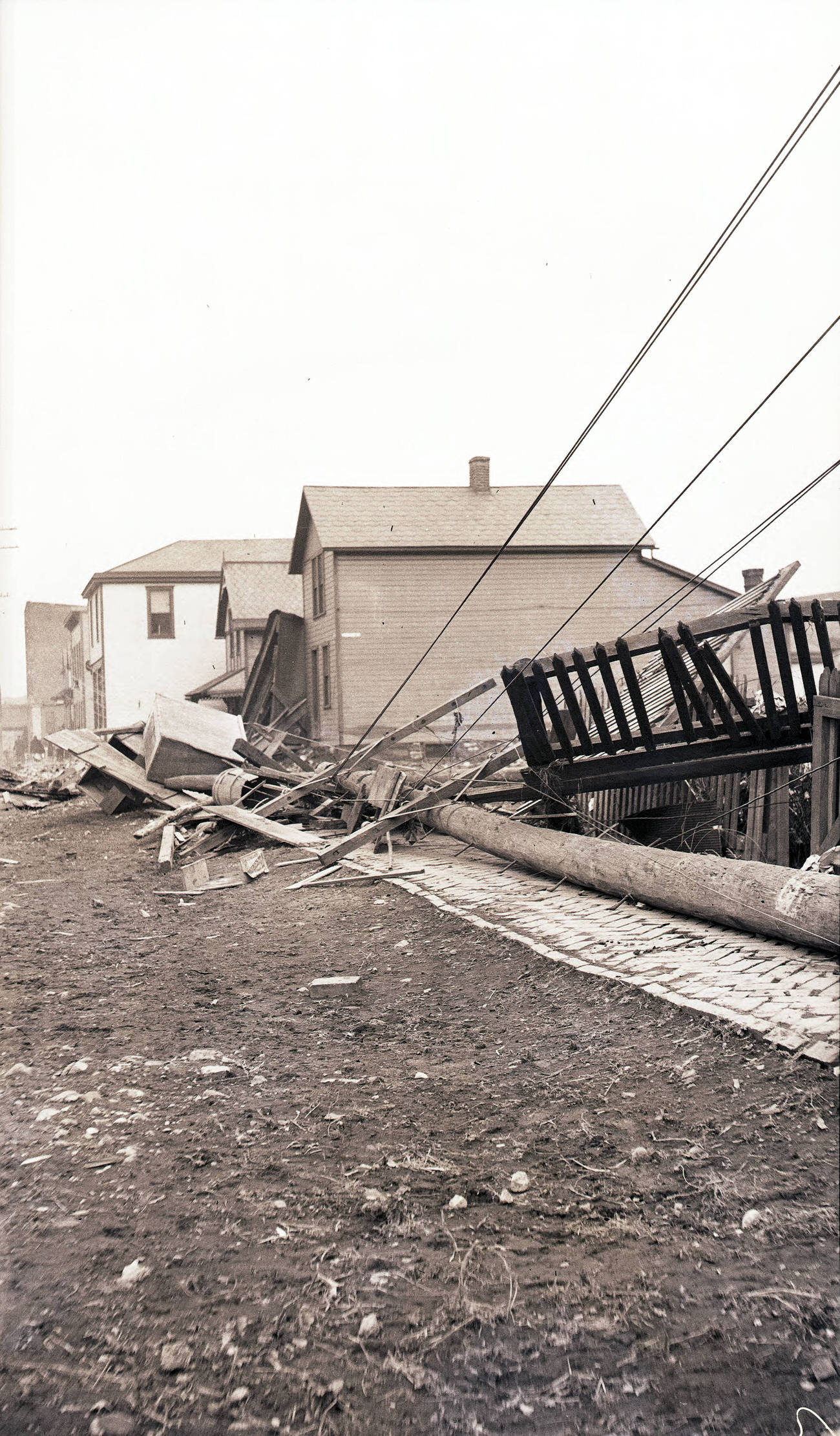 #21 View of downed utility pole and debris from the 1913 flood in Columbus, Ohio, 1913.