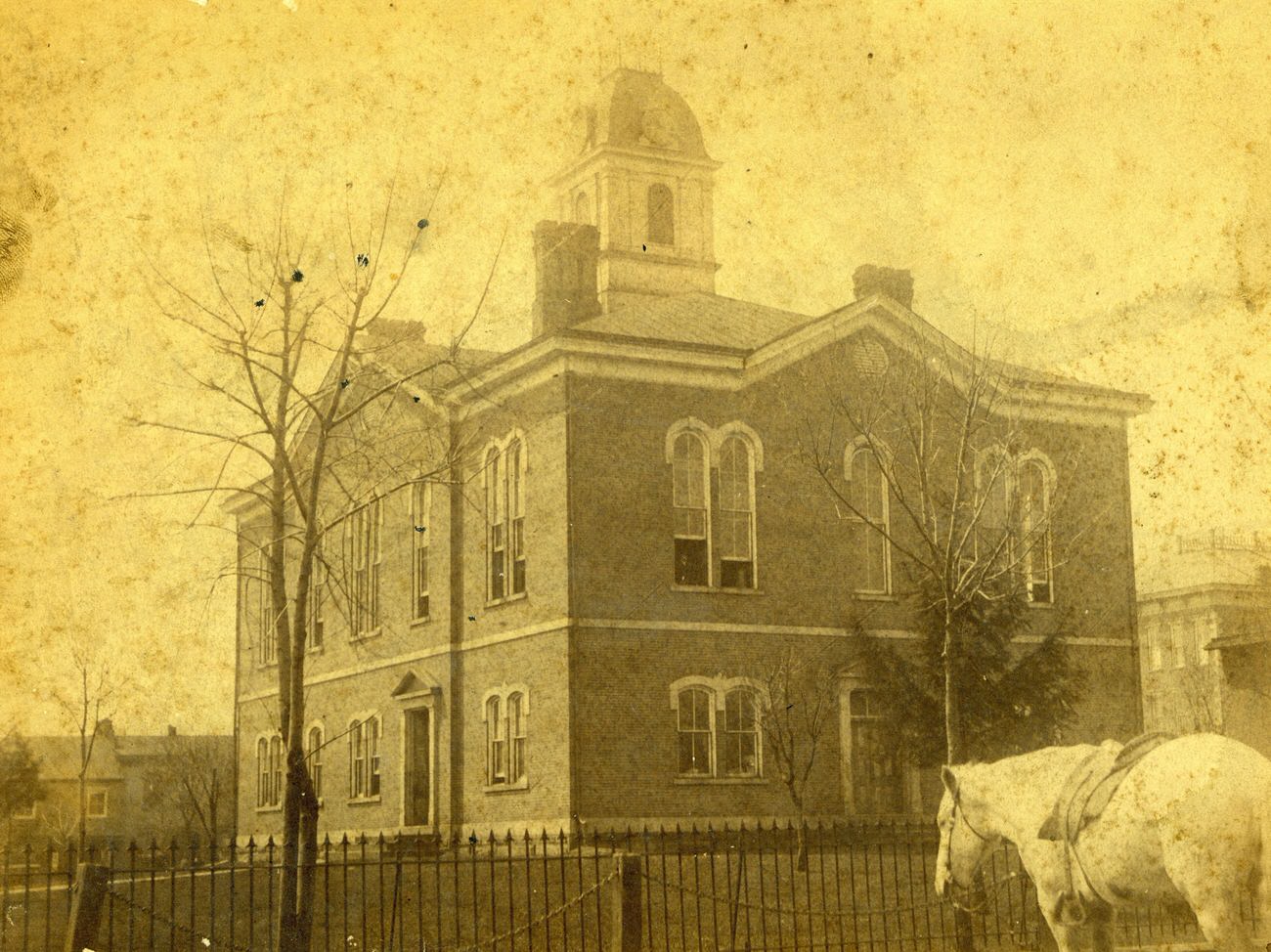#10 Adams County Courthouse with a horse in the foreground, 1890s
